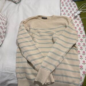Brandy Melville Cream and Light Blue Striped Sweater